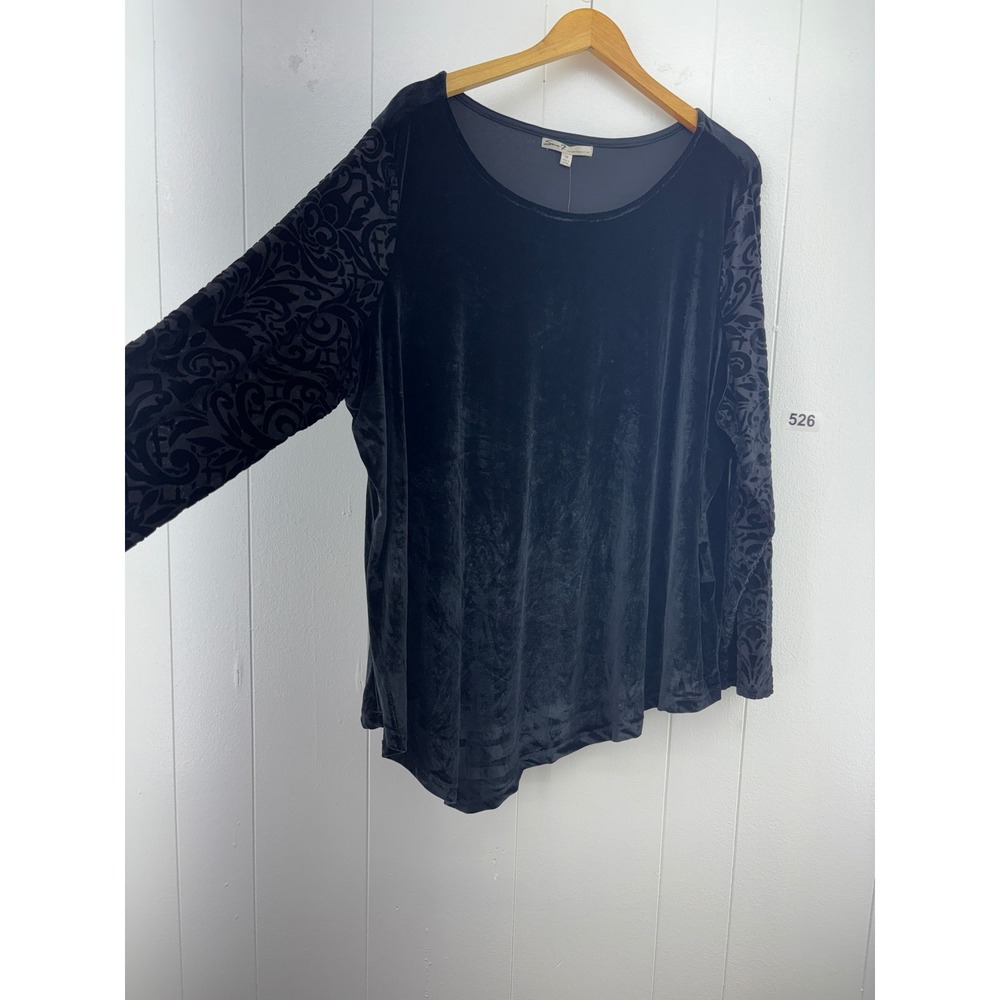 NWT Seven7 Premium Brand Black Crushed Velvet Burnout Sleeve Asymmetrical Top 3X